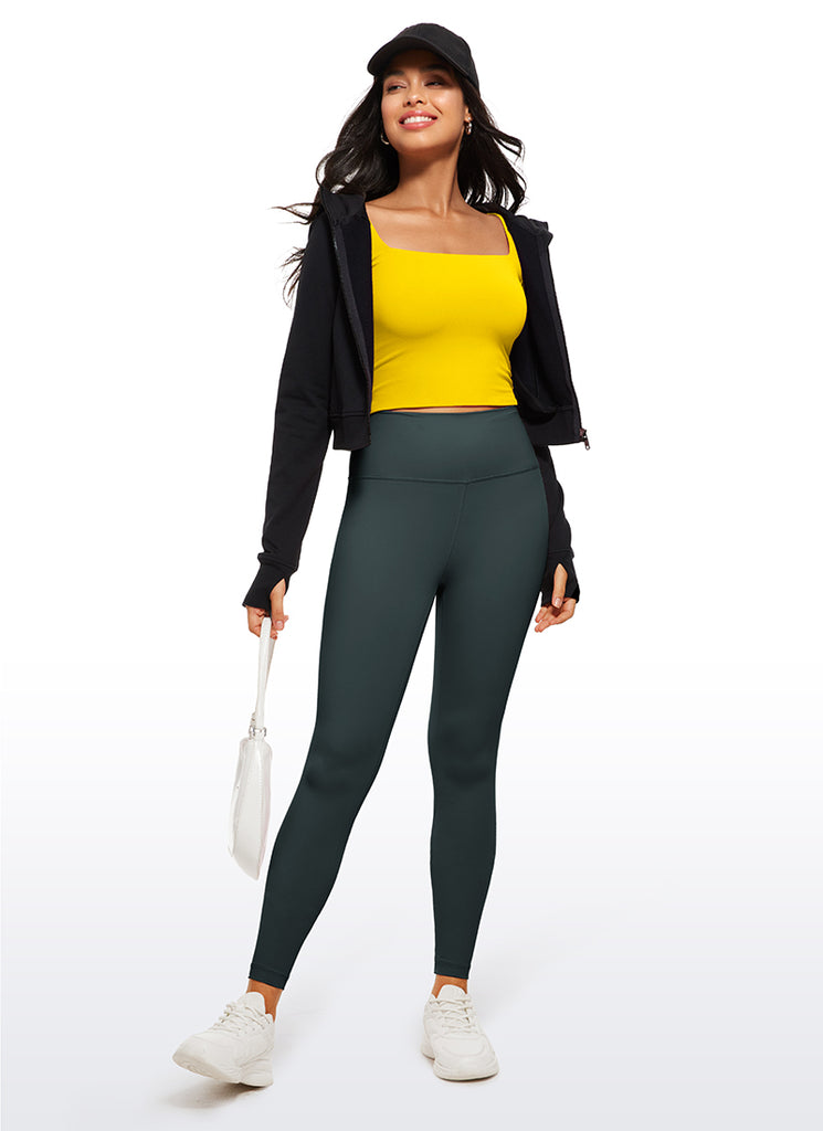 CRZ YOGA Women's Tight Fit Butterluxe Yoga Crop Long Sleeves Square Neck Light Army Green