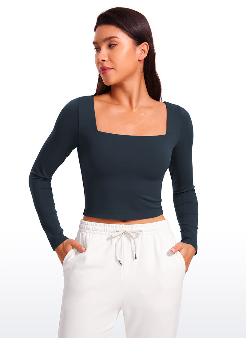 Butterluxe Double Lined Cropped Long Sleeves Square Neck