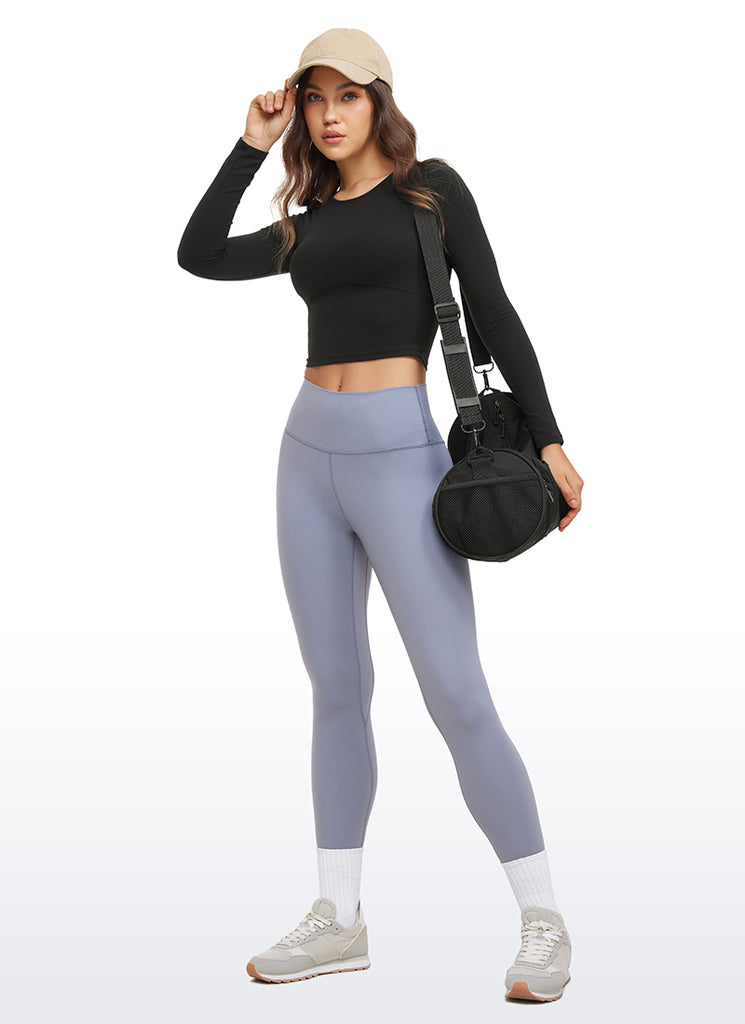 CRZ YOGA Women's Slim Fit Yoga Butterluxe Crop Long Sleeves Front Seam Black