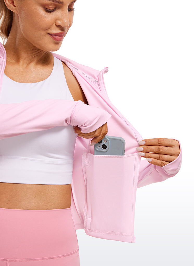 CRZ YOGA Women's Butterluxe Outerwear Full Zip Hoodies Jackets White Apricot