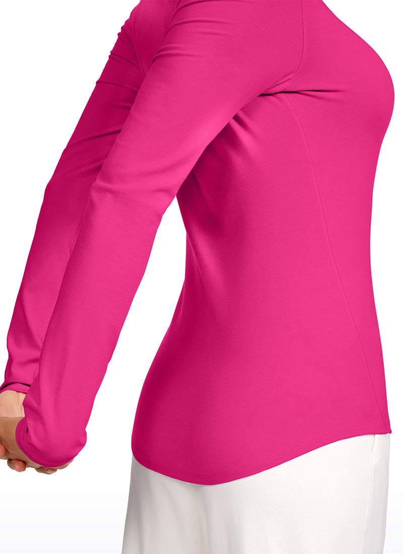 CRZ YOGA Women's Daily Casual Ribbed Crewneck Long Sleeves Slim Fit Granita Pink