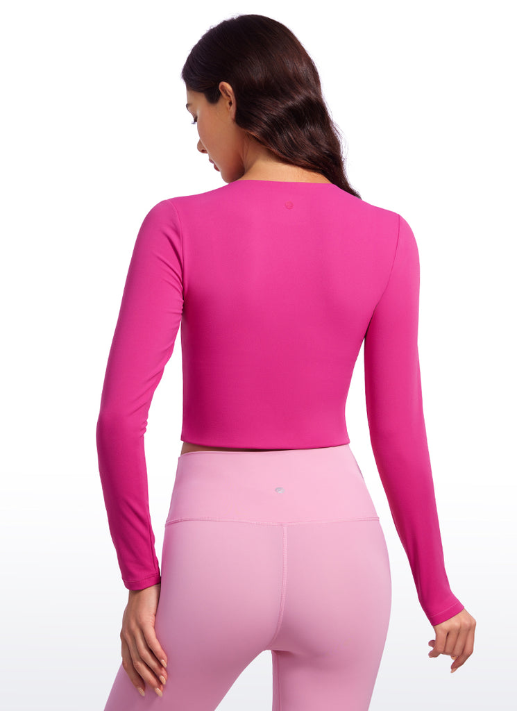 CRZ YOGA Women's Yoga Casual Tight Fit Butterluxe Cropped Long Sleeves Magenta Purple