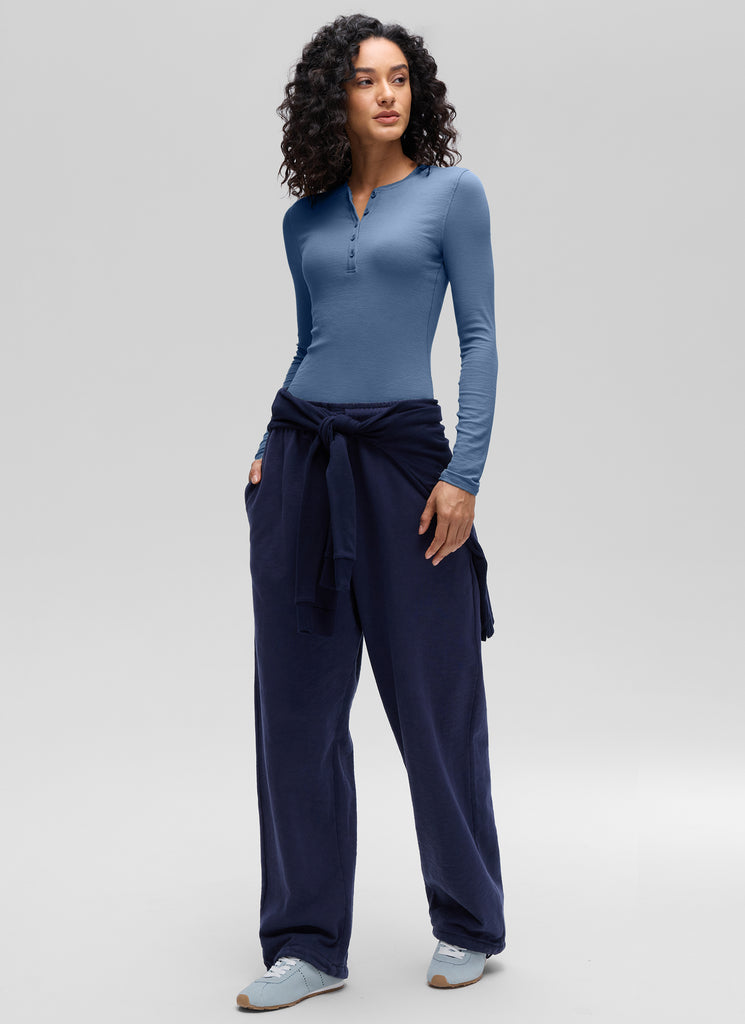 CRZ YOGA Womens Fitted Casual Ribbed Modal Henley Shirts Long Sleeves Mojave Tan