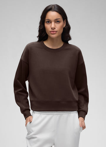 CRZ YOGA Womens SoftAura Basic Casual Sweat Shirt Crew Neck Pullover Hot Fudge Brown
