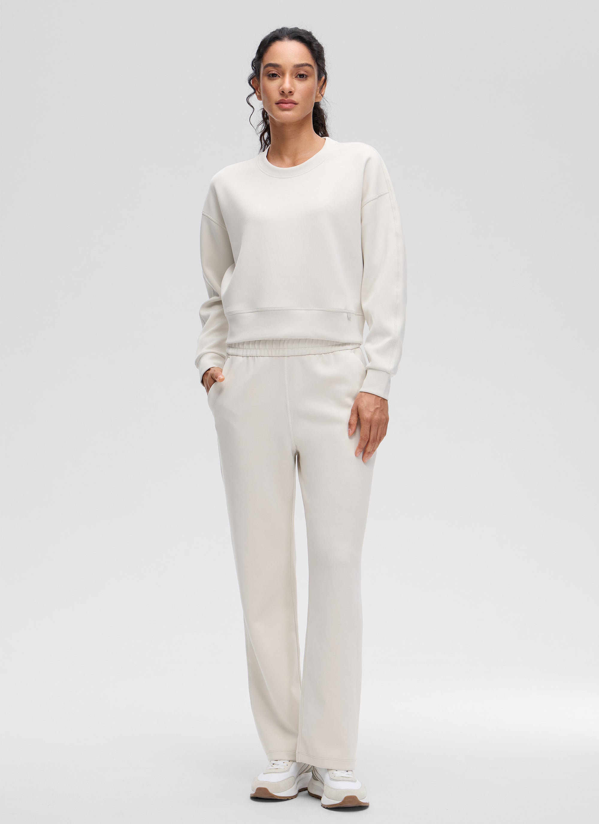 CRZ YOGA Womens SoftAura Basic Casual Sweat Shirt Crew Neck Pullover Black