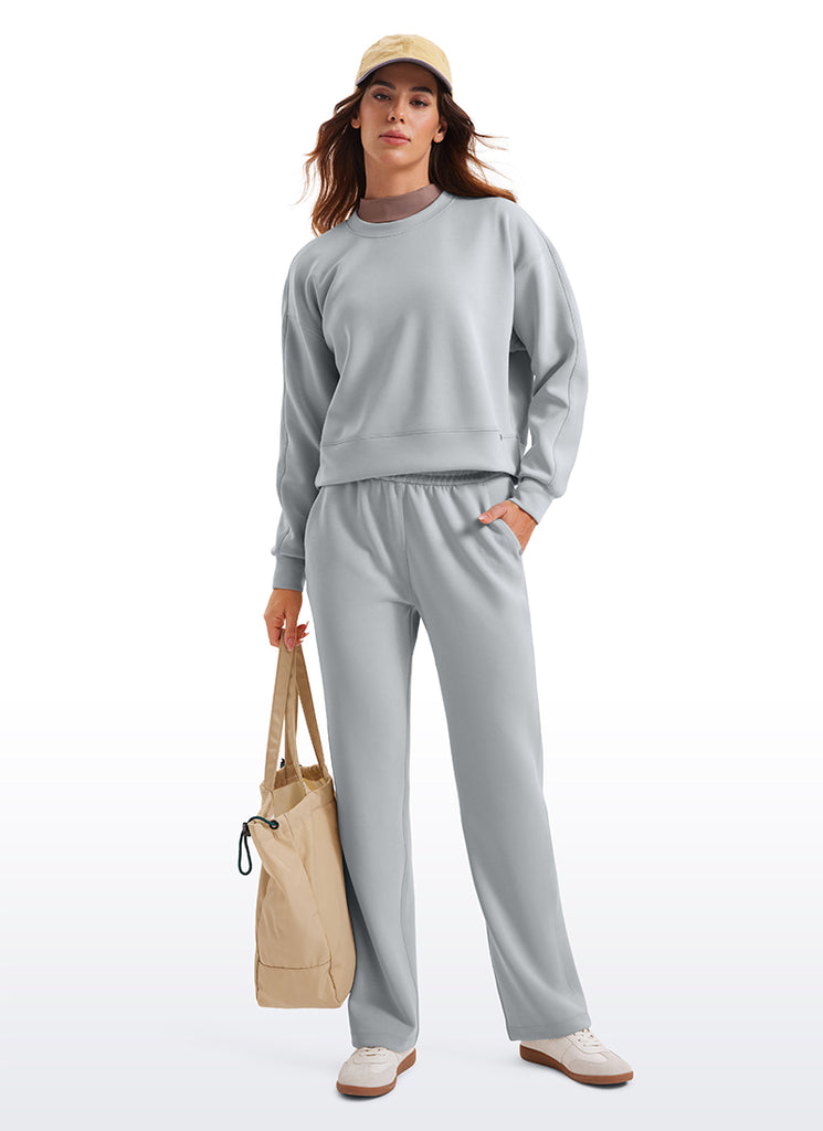 CRZ YOGA Womens SoftAura Basic Casual Sweat Shirt Crew Neck Pullover Ink Blue