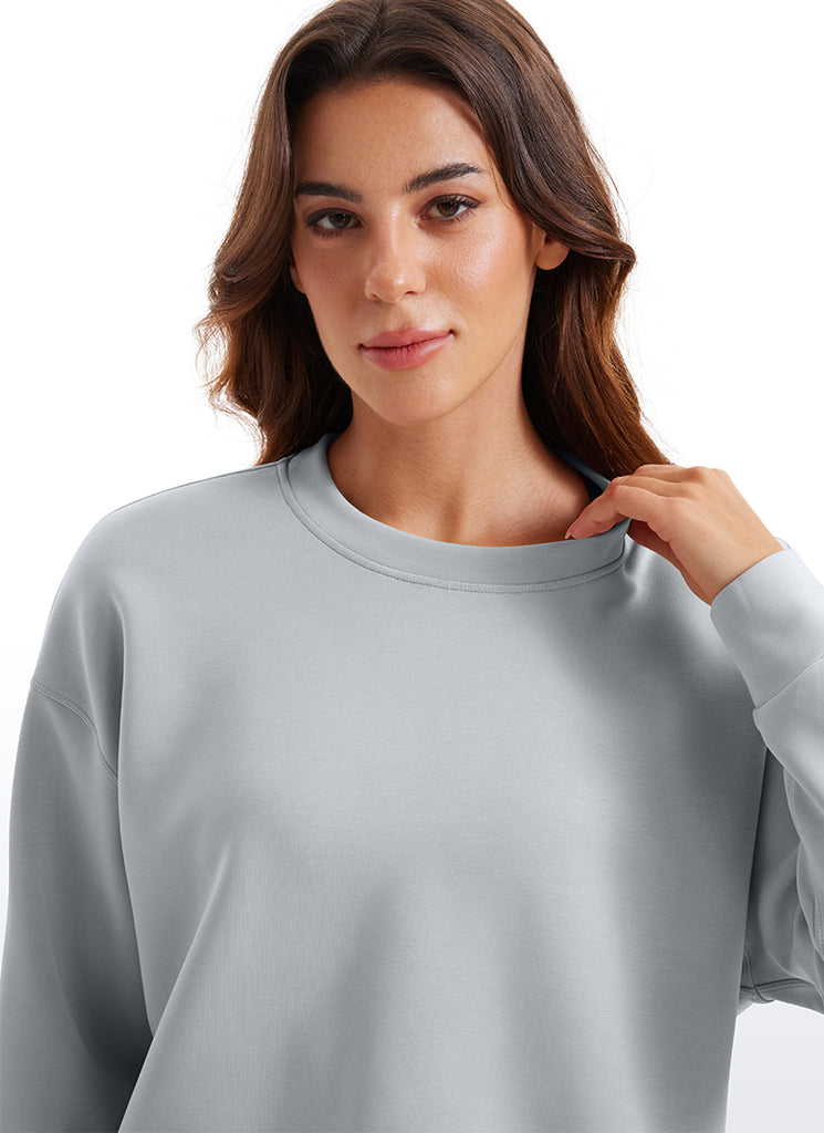CRZ YOGA Womens SoftAura Basic Casual Sweat Shirt Crew Neck Pullover Rhino Grey