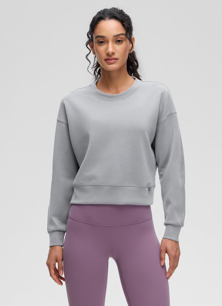 CRZ YOGA Womens SoftAura Basic Casual Sweat Shirt Crew Neck Pullover Milky White