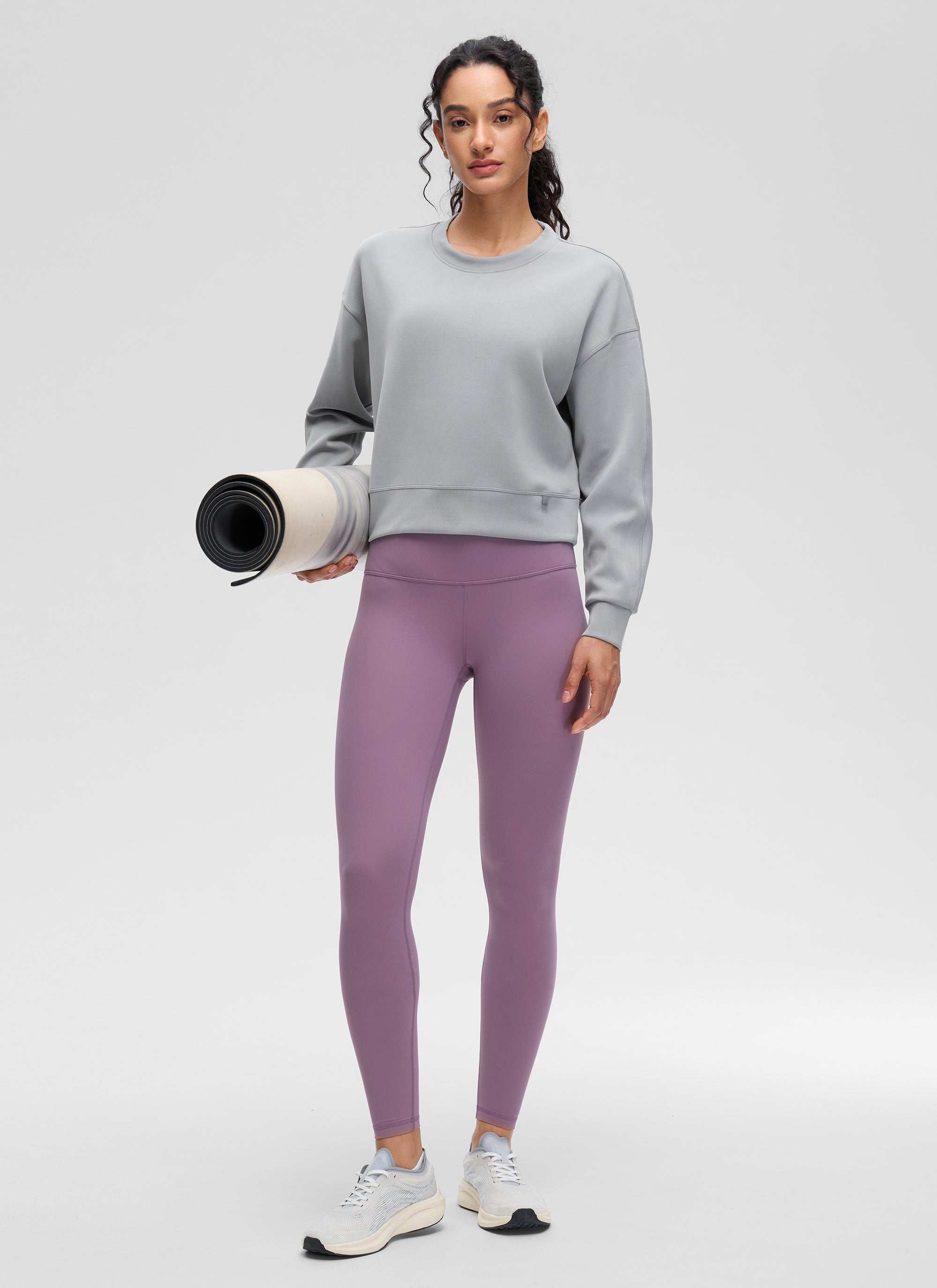 CRZ YOGA Womens SoftAura Basic Casual Sweat Shirt Crew Neck Pullover Milky White