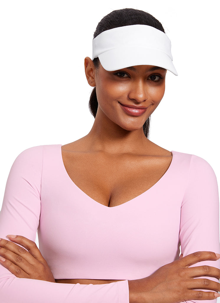 CRZ YOGA Women's Butterluxe Double Lined Long Sleeve V Neck Cropped White