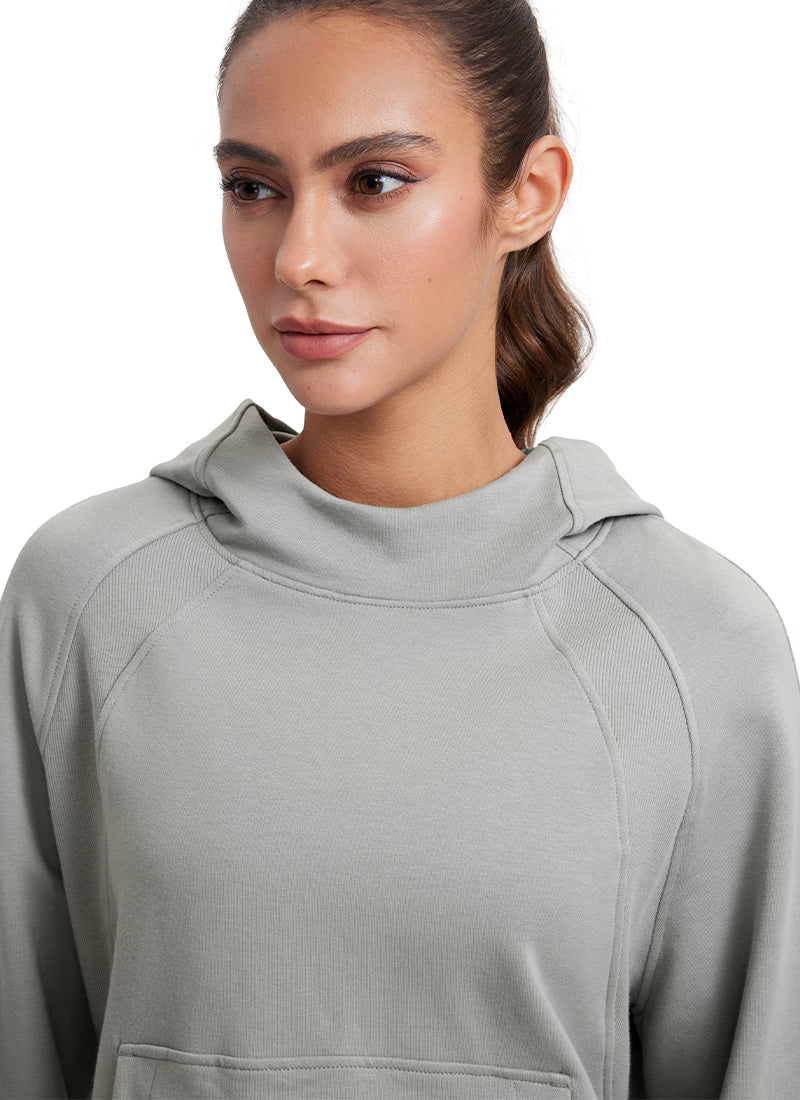 Fleece Mock Neck Hoodies with Thumb Holes