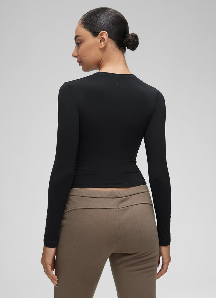 CRZ YOGA Women's Crew Neck Tight Fit Long Sleeve Shirts Casual Tee Black