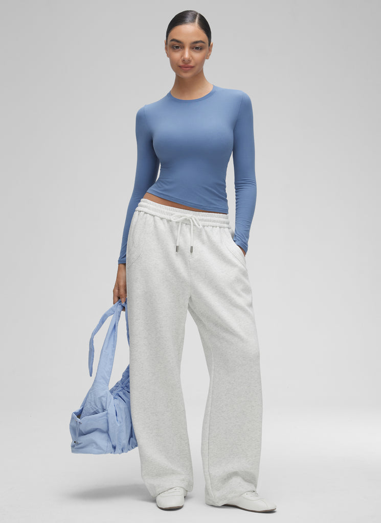 CRZ YOGA Women's Crew Neck Tight Fit Long Sleeve Shirts Casual Tee Sparkle Blue