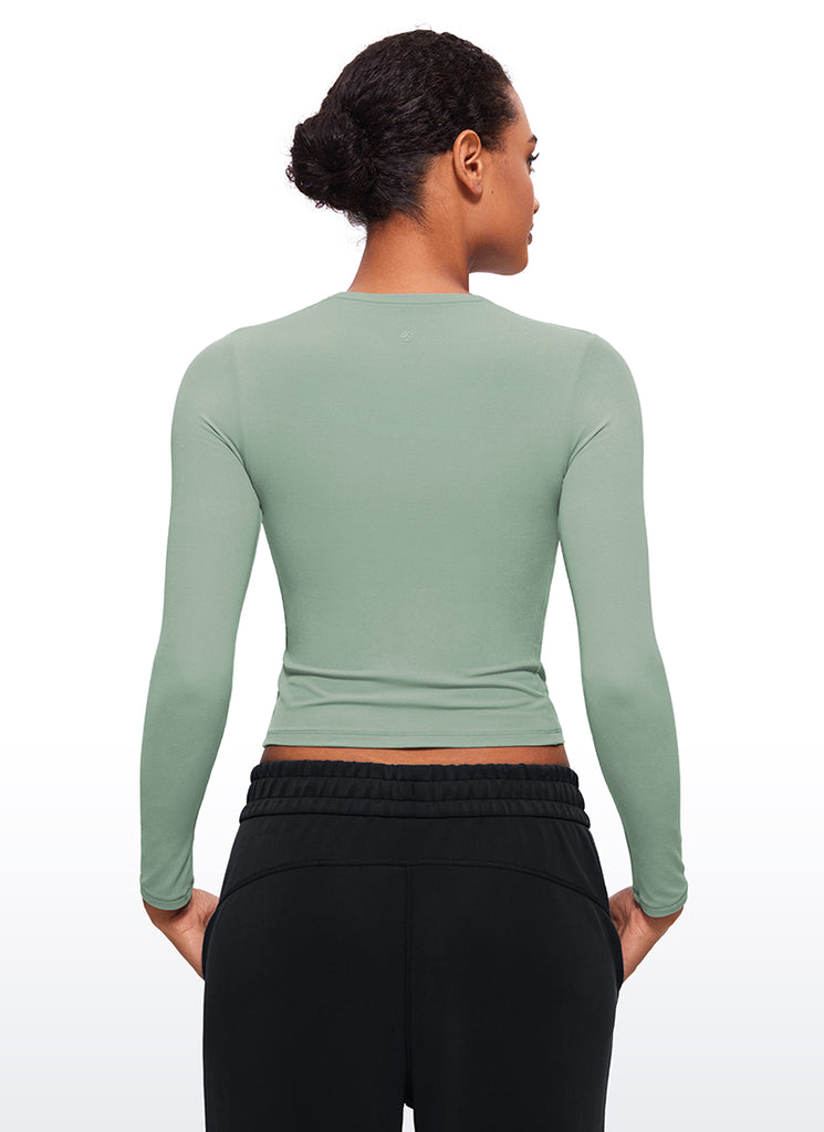 CRZ YOGA Women's Crew Neck Tight Fit Long Sleeve Shirts Casual Tee White