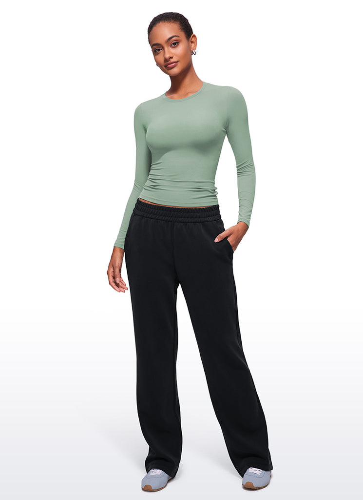 CRZ YOGA Women's Crew Neck Tight Fit Long Sleeve Shirts Casual Tee White