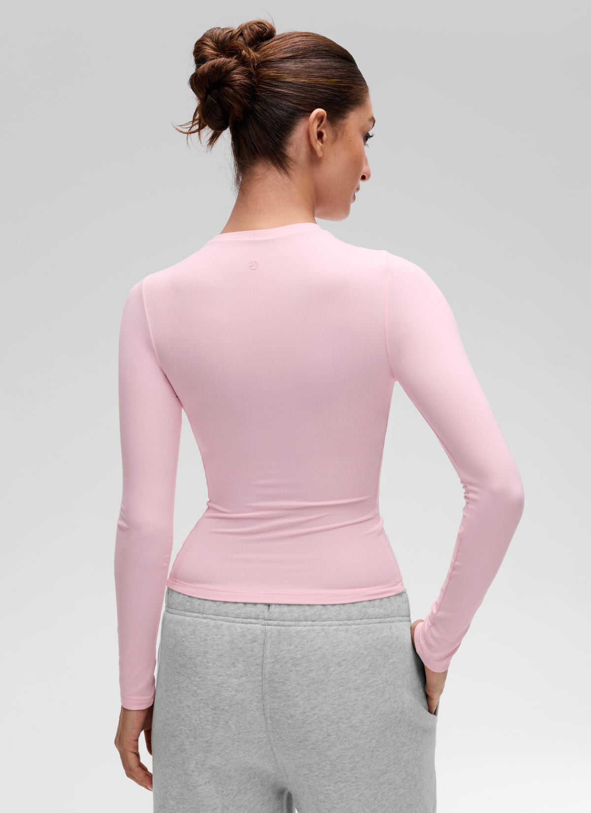 CRZ YOGA Women's Crew Neck Tight Fit Long Sleeve Shirts Casual Tee Strawberry Pink