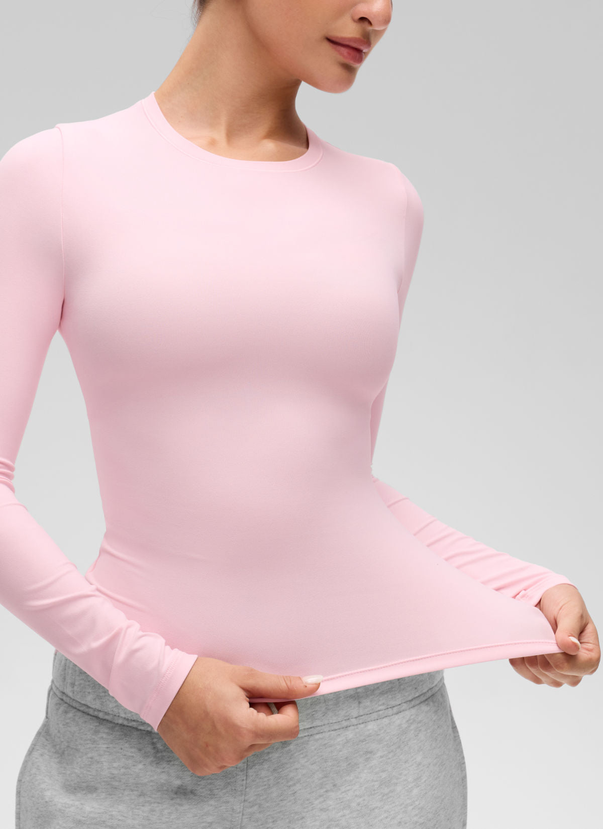 CRZ YOGA Women's Crew Neck Tight Fit Long Sleeve Shirts Casual Tee Strawberry Pink