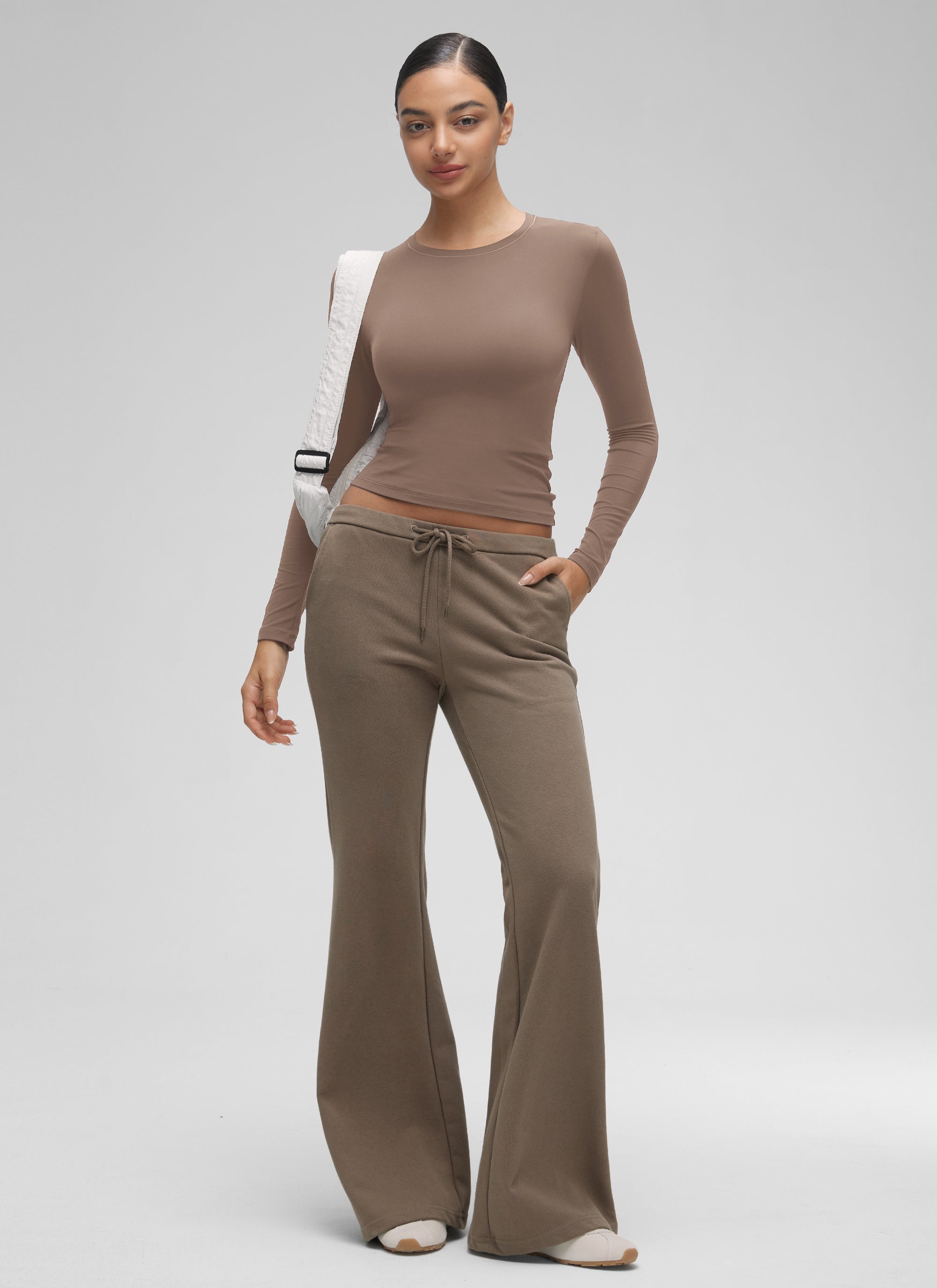 CRZ YOGA Women's Crew Neck Tight Fit Long Sleeve Shirts Casual Tee Brown Purple