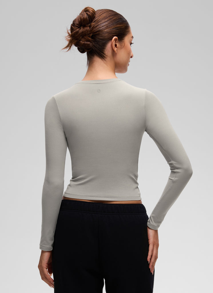 CRZ YOGA Women's Crew Neck Tight Fit Long Sleeve Shirts Casual Tee Rock grey