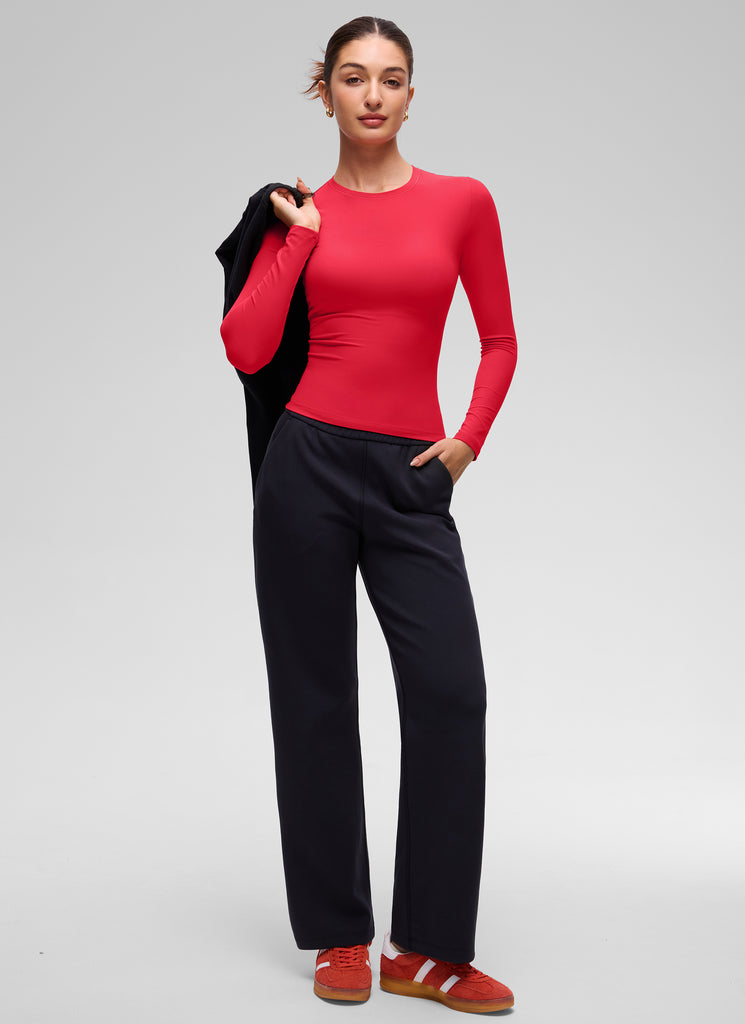 CRZ YOGA Women's Crew Neck Tight Fit Long Sleeve Shirts Casual Tee Rock grey