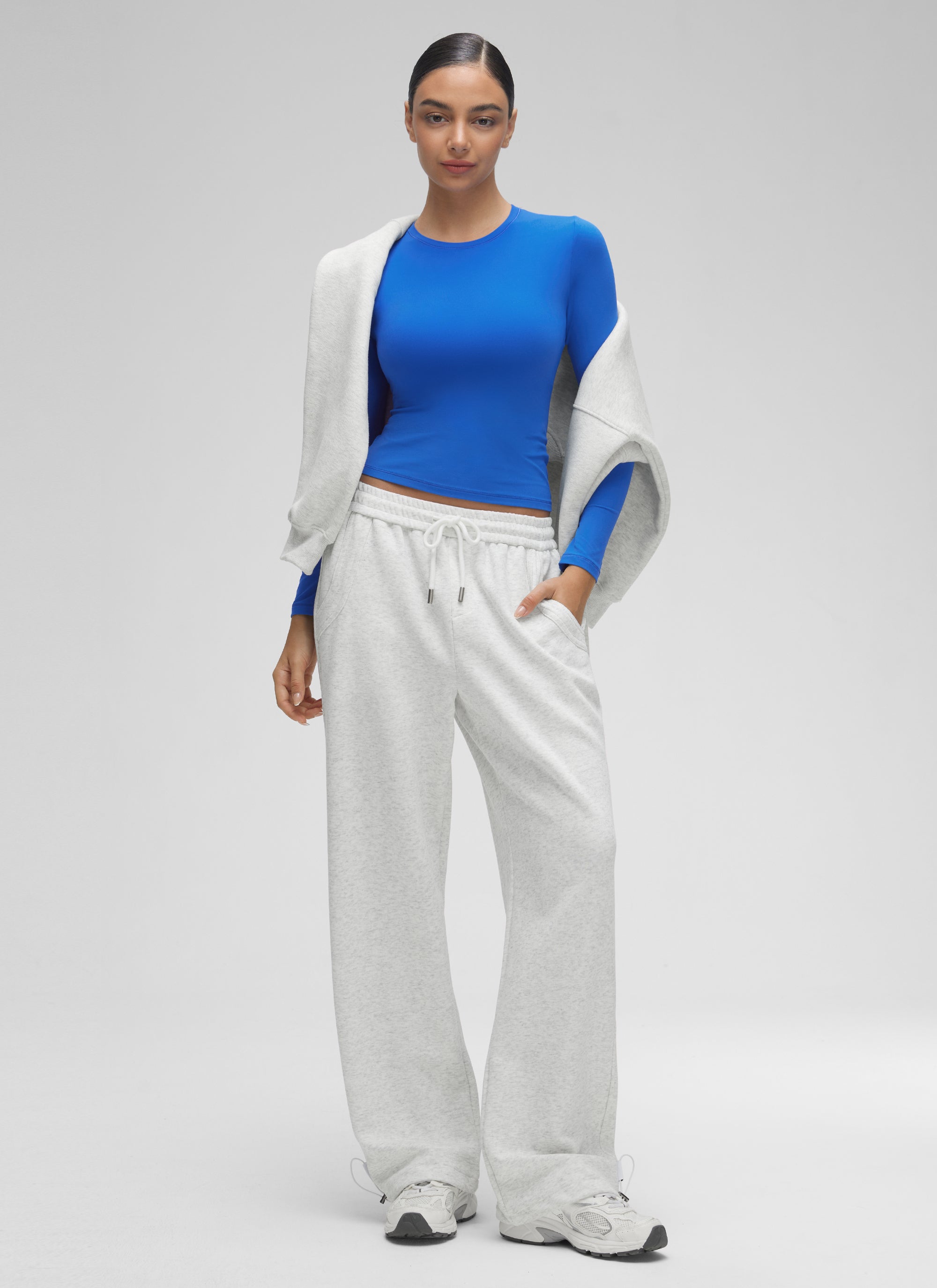 CRZ YOGA Women's Crew Neck Tight Fit Long Sleeve Shirts Casual Tee Sparkle Blue