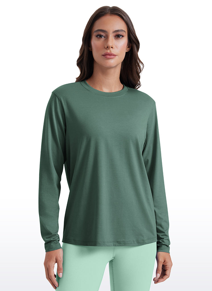 CRZ YOGA Women Workout Loose Fit Cassual Long Sleeves Quick Dry Coffee Brown