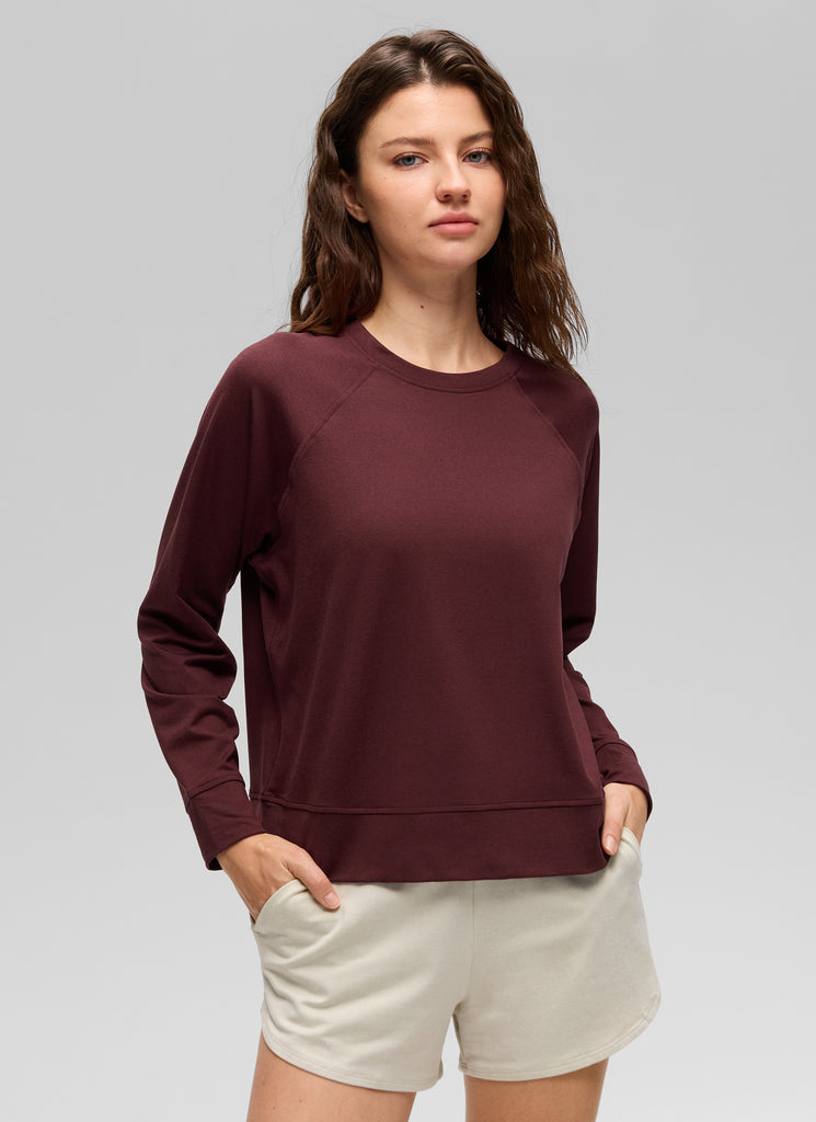 CRZ YOGA Women Casual Lightweight Relaxed Fit Long Sleeves Crew Neck Red Merlot
