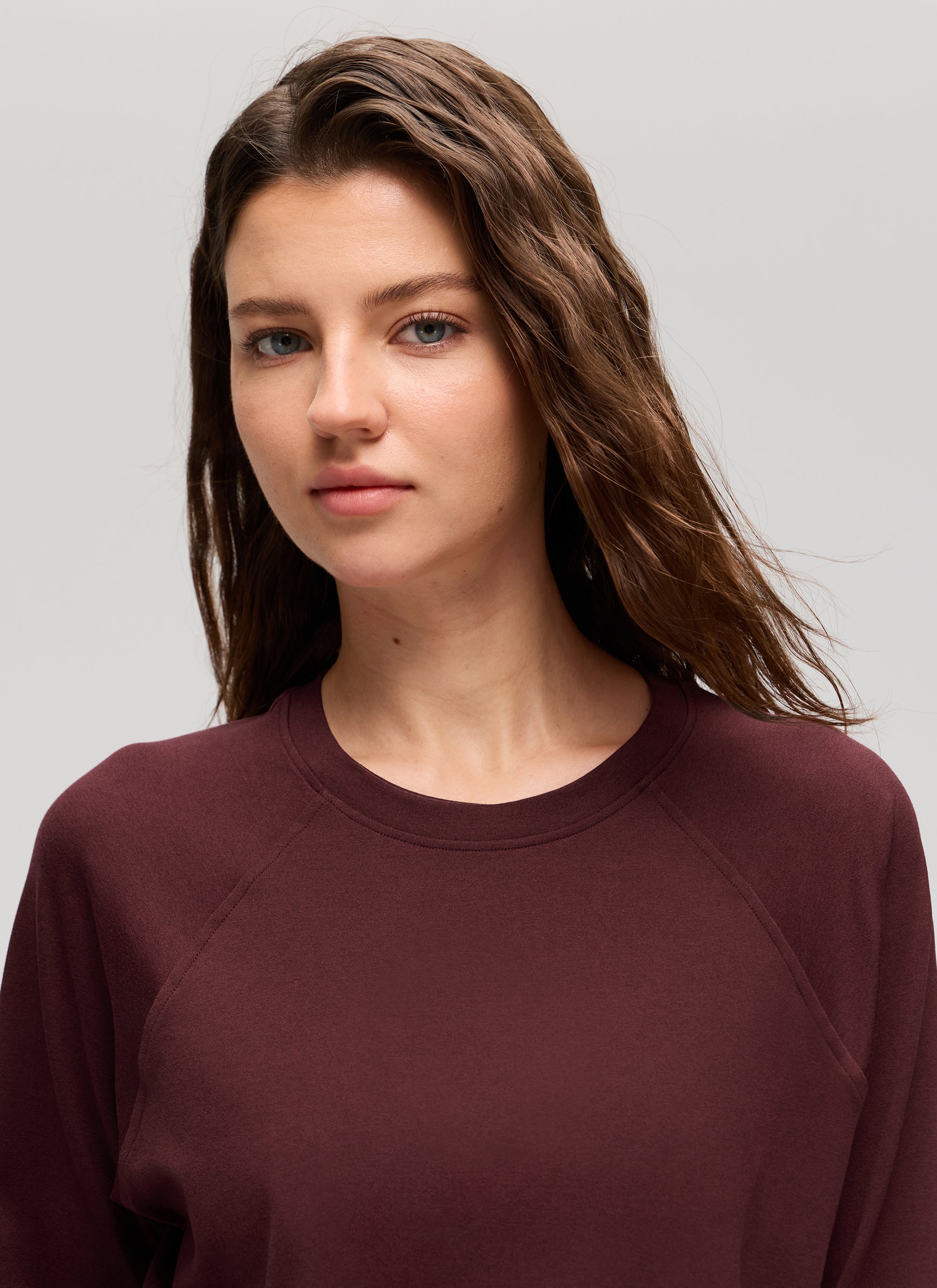 CRZ YOGA Women Casual Lightweight Relaxed Fit Long Sleeves Crew Neck Red Merlot