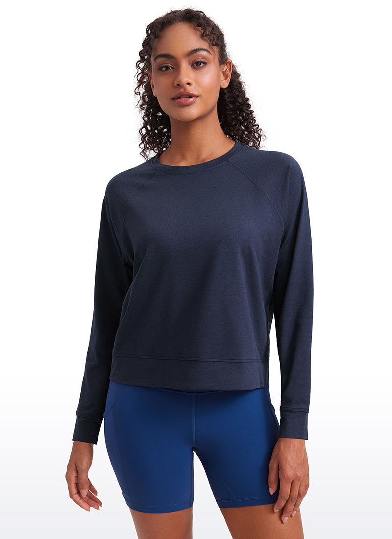 CRZ YOGA Women Casual Lightweight Relaxed Fit Long Sleeves Crew Neck Black