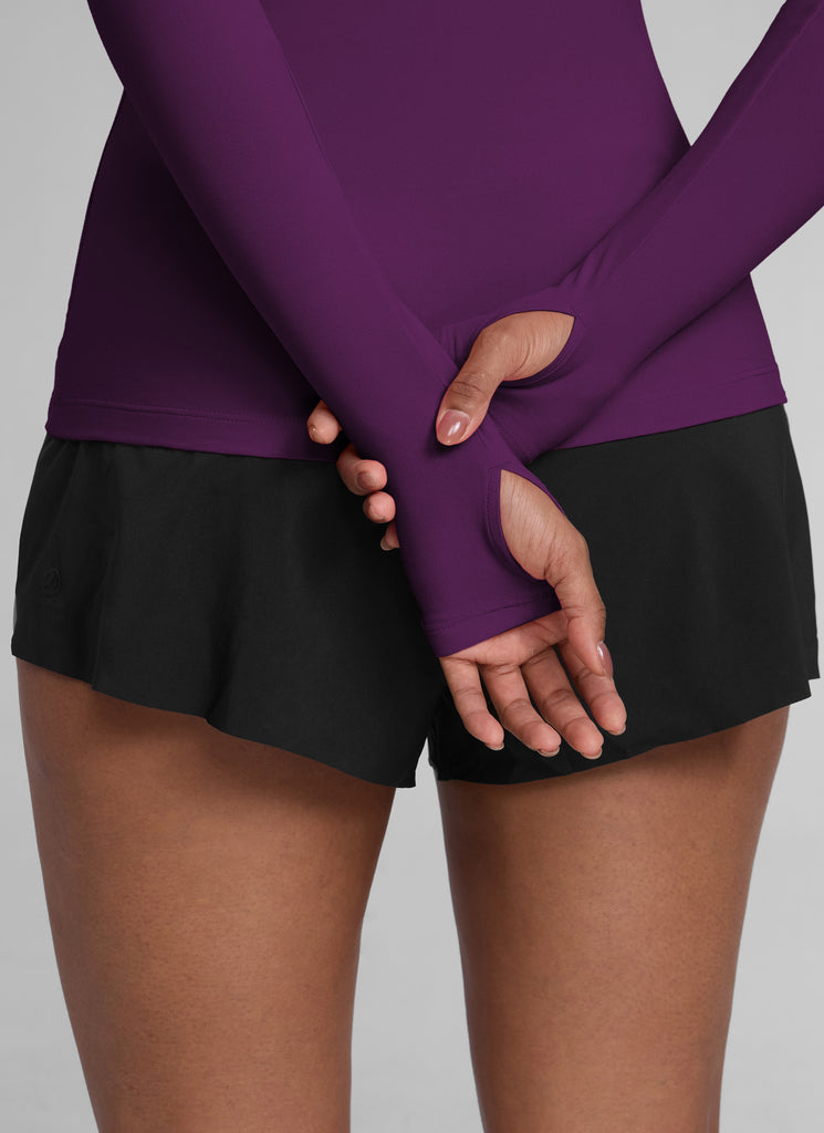 CRZYOGA Women's Cloudweight Workout Crewneck Long Sleeve Thumb Hole White Opal