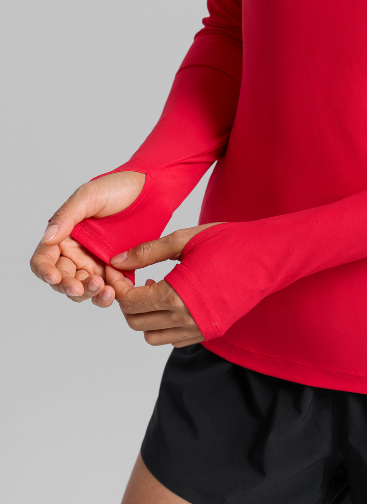 CRZYOGA Women's Cloudweight Workout Crewneck Long Sleeve Thumb Hole Aurora Red