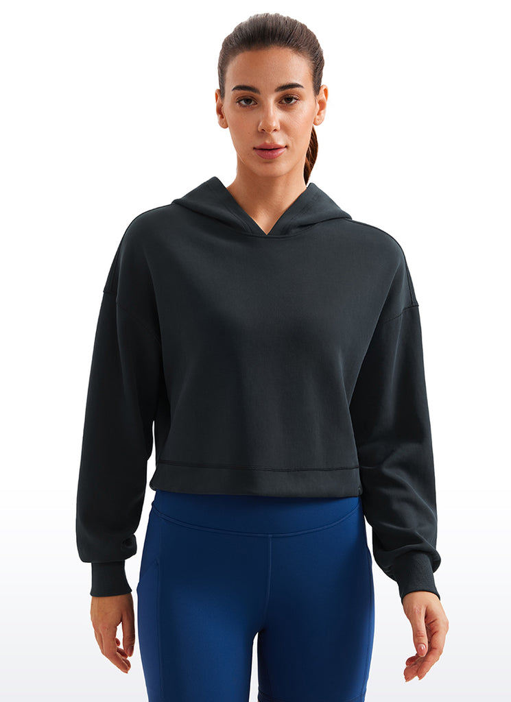 CRZ YOGA Women SoftAura Cropped Pullover Hoodis Long Sleeve Black
