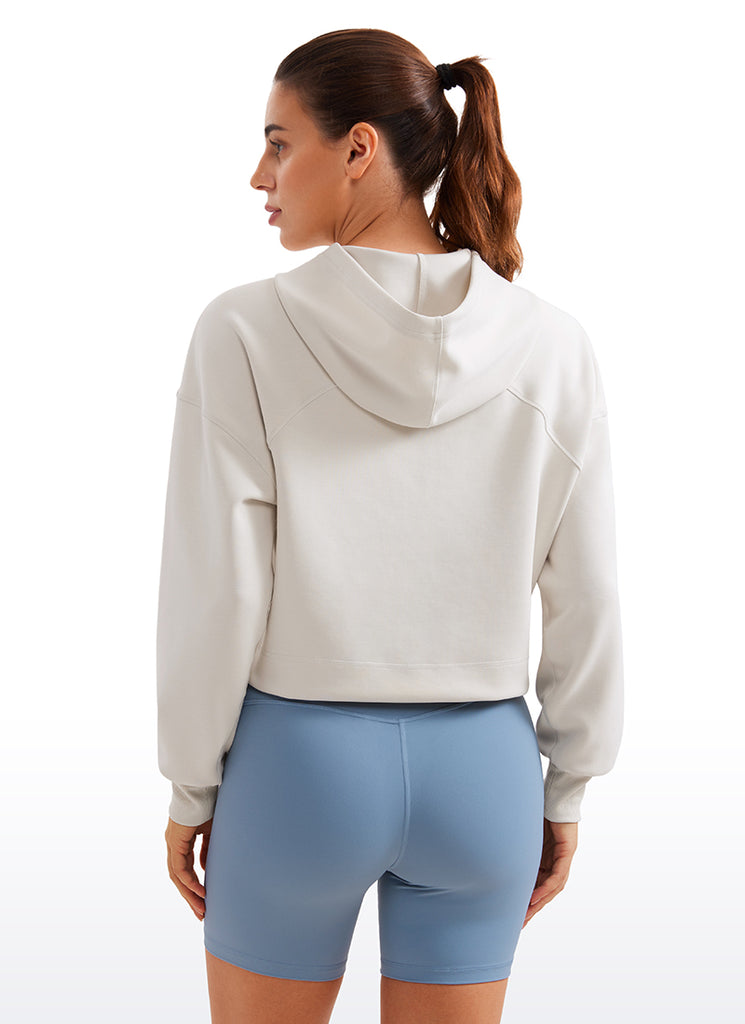 CRZ YOGA Women SoftAura Cropped Pullover Hoodis Long Sleeve Milky White