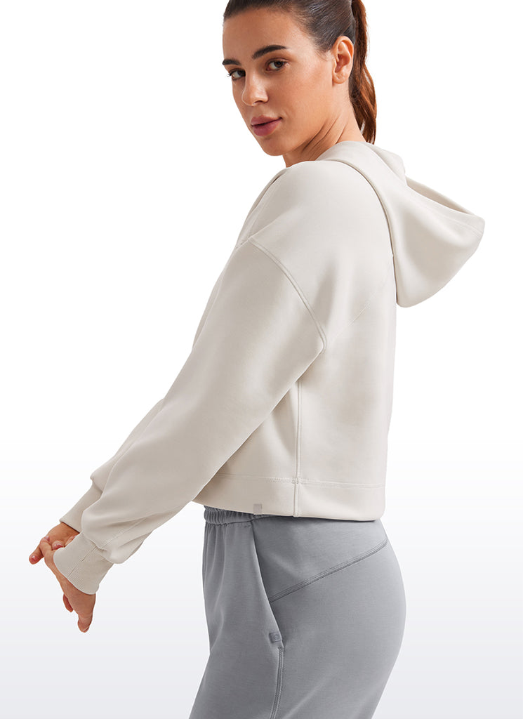 CRZ YOGA Women SoftAura Cropped Pullover Hoodis Long Sleeve Milky White