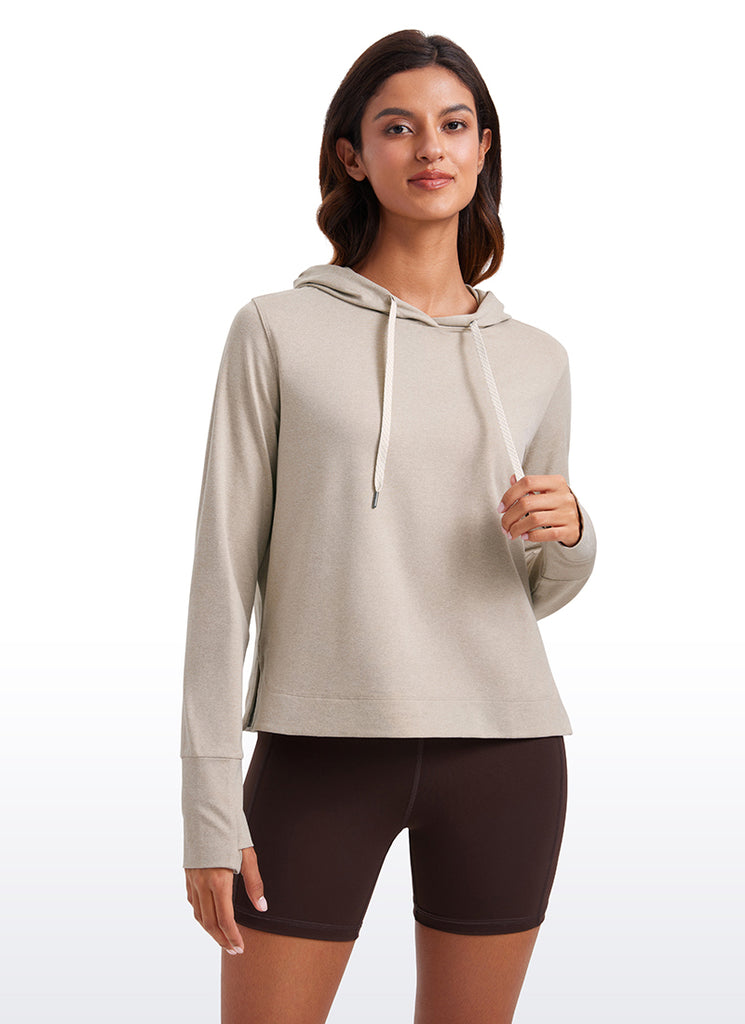 CRZ YOGA Women's Casual Workout Long Sleeve Hooded Sweat Shirts Grey Sage