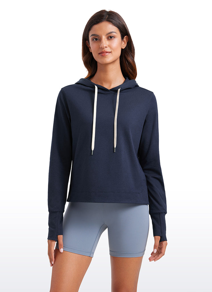 CRZ YOGA Women's Casual Workout Long Sleeve Hooded Sweat Shirts Grey Sage