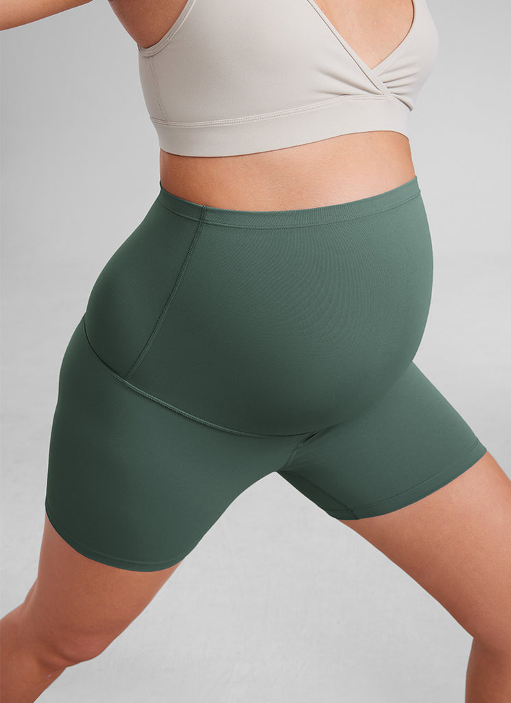 CRZ YOGA Women's Maternity Biker Shorts Super High Rise Butterluxe 4'' Dark Forest Green