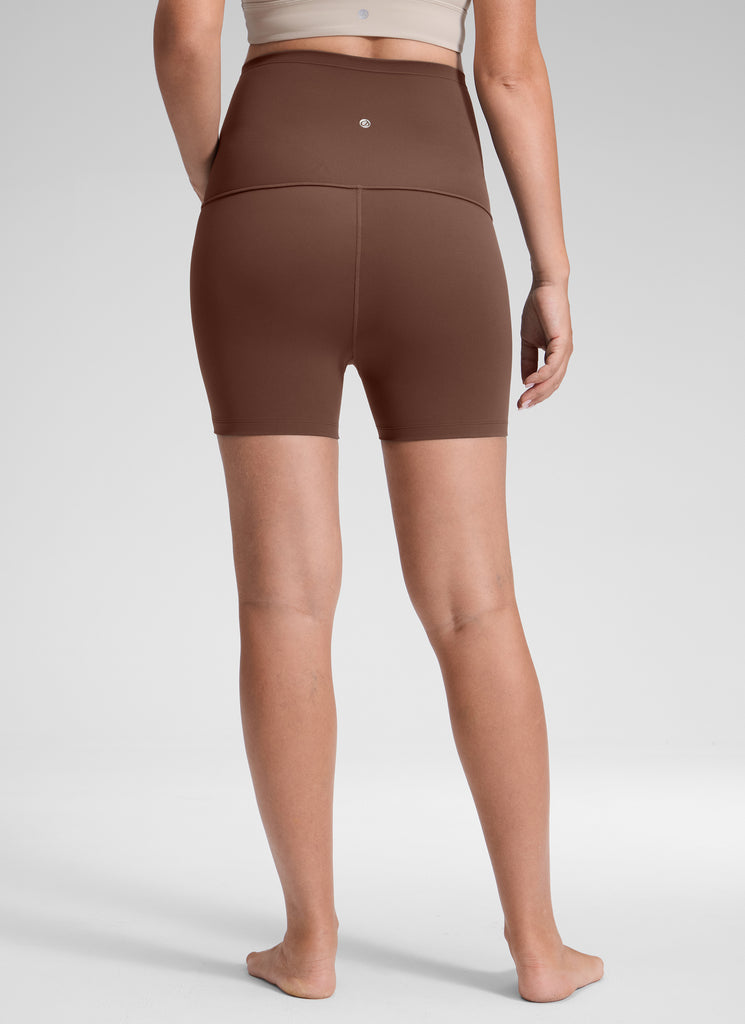 CRZ YOGA Women's Maternity Biker Shorts Super High Rise Butterluxe 4'' Coffee Brown
