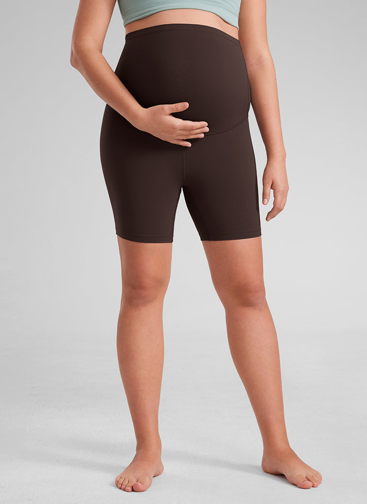 CRZ YOGA Women's Maternity Biker Shorts Super High Rise Butterluxe 6'' Hot Fudge Brown