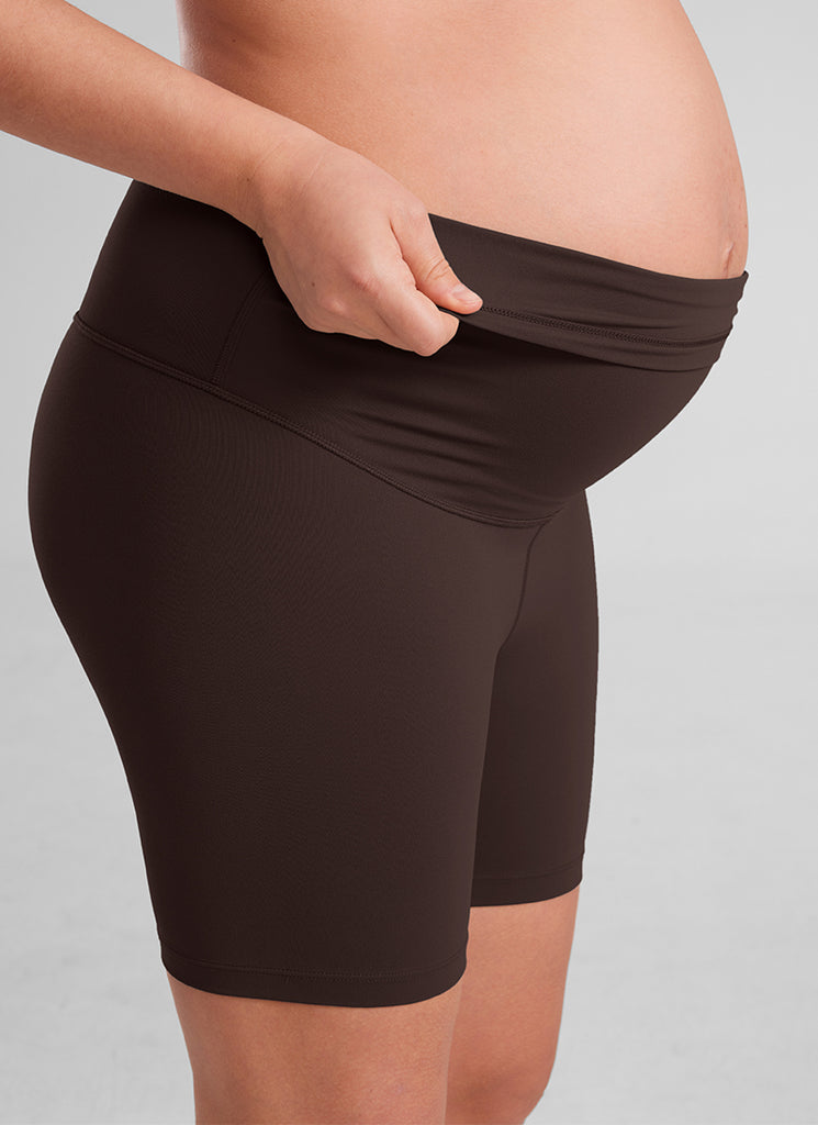 CRZ YOGA Women's Maternity Biker Shorts Super High Rise Butterluxe 6'' Hot Fudge Brown