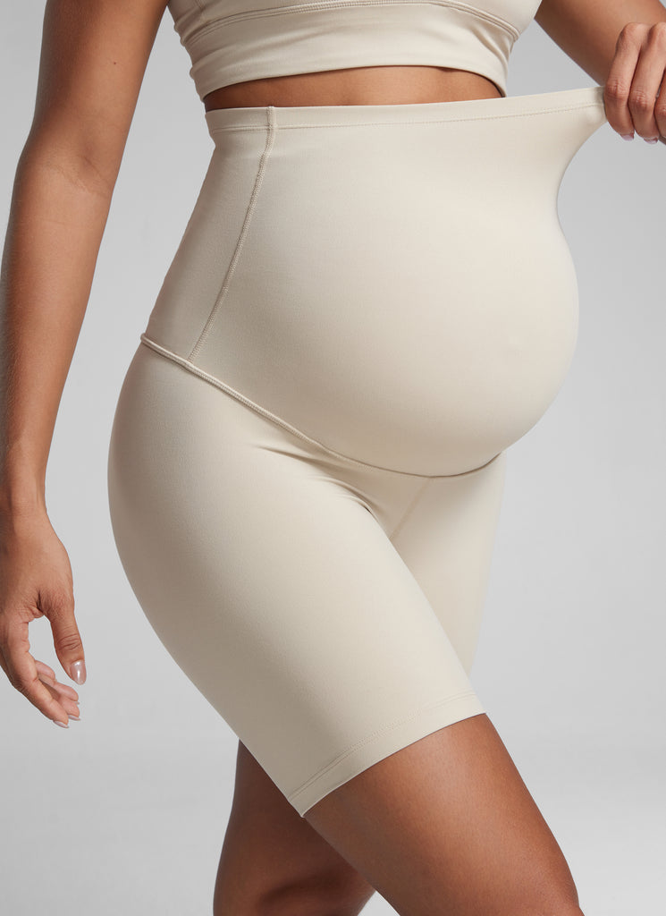 CRZ YOGA Women's Maternity Biker Shorts Super High Rise Butterluxe 6'' Mojave Tan