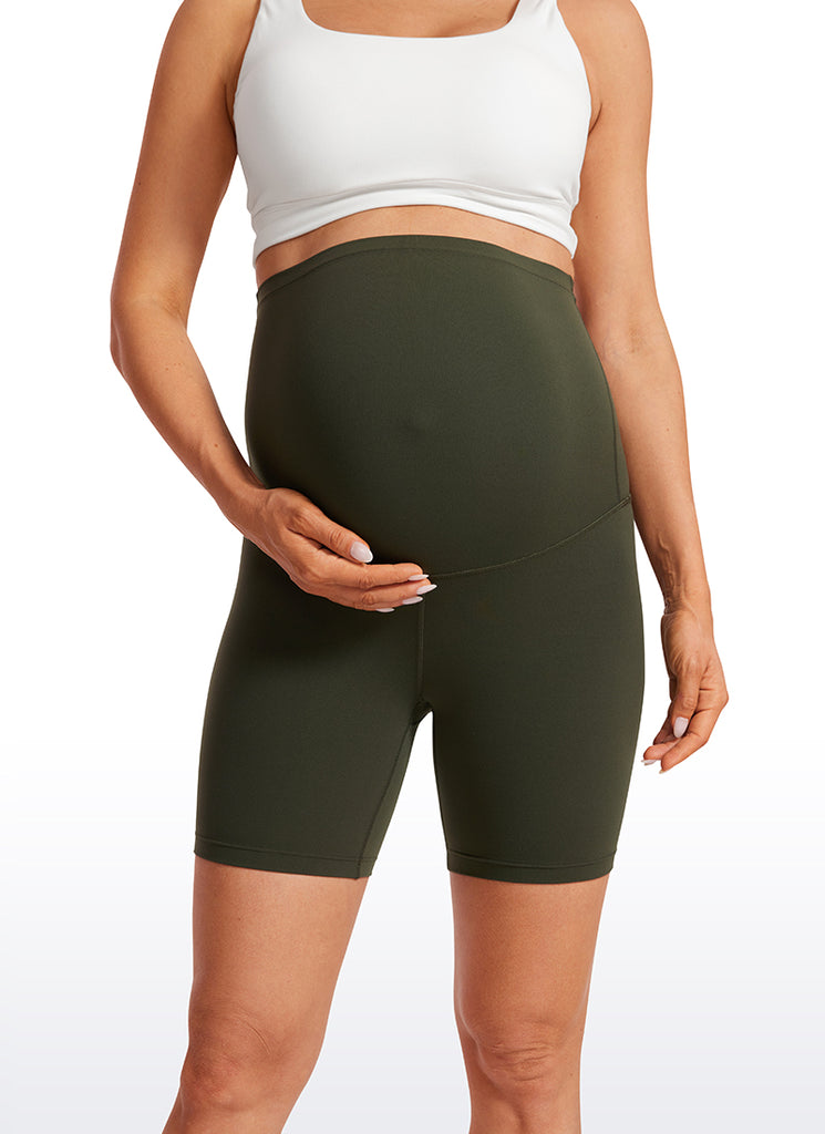 CRZ YOGA Women's Maternity Biker Shorts Super High Rise Butterluxe 6'' Olive Green