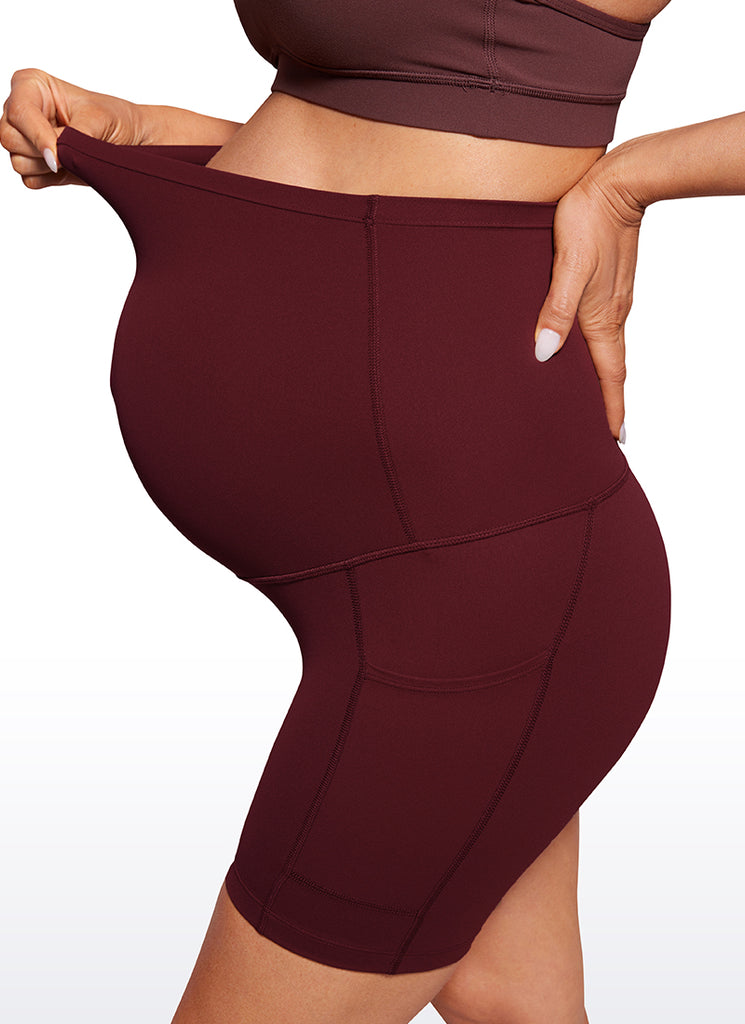 CRZ YOGA Women's Maternity Biker Shorts with Pockets Super High Rise Butterluxe 5'' Coffee Brown