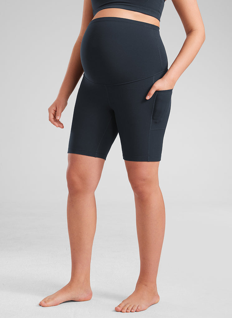 CRZ YOGA Women's Maternity Biker Shorts with Pockets Butterluxe 8'' Black