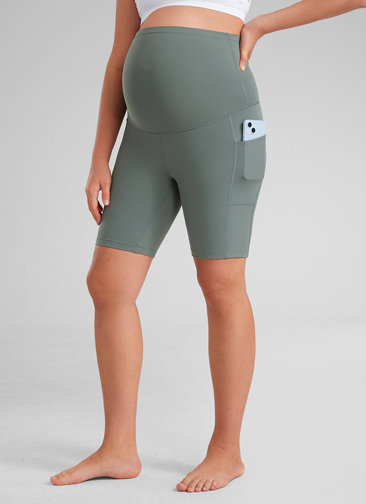 CRZ YOGA Women's Maternity Biker Shorts with Pockets Butterluxe 8'' Grey Sage