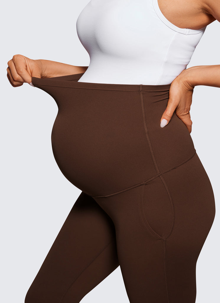 CRZ YOGA Women's Maternity Flare Leggings Pockets Butterluxe 31'' Hot Fudge Brown