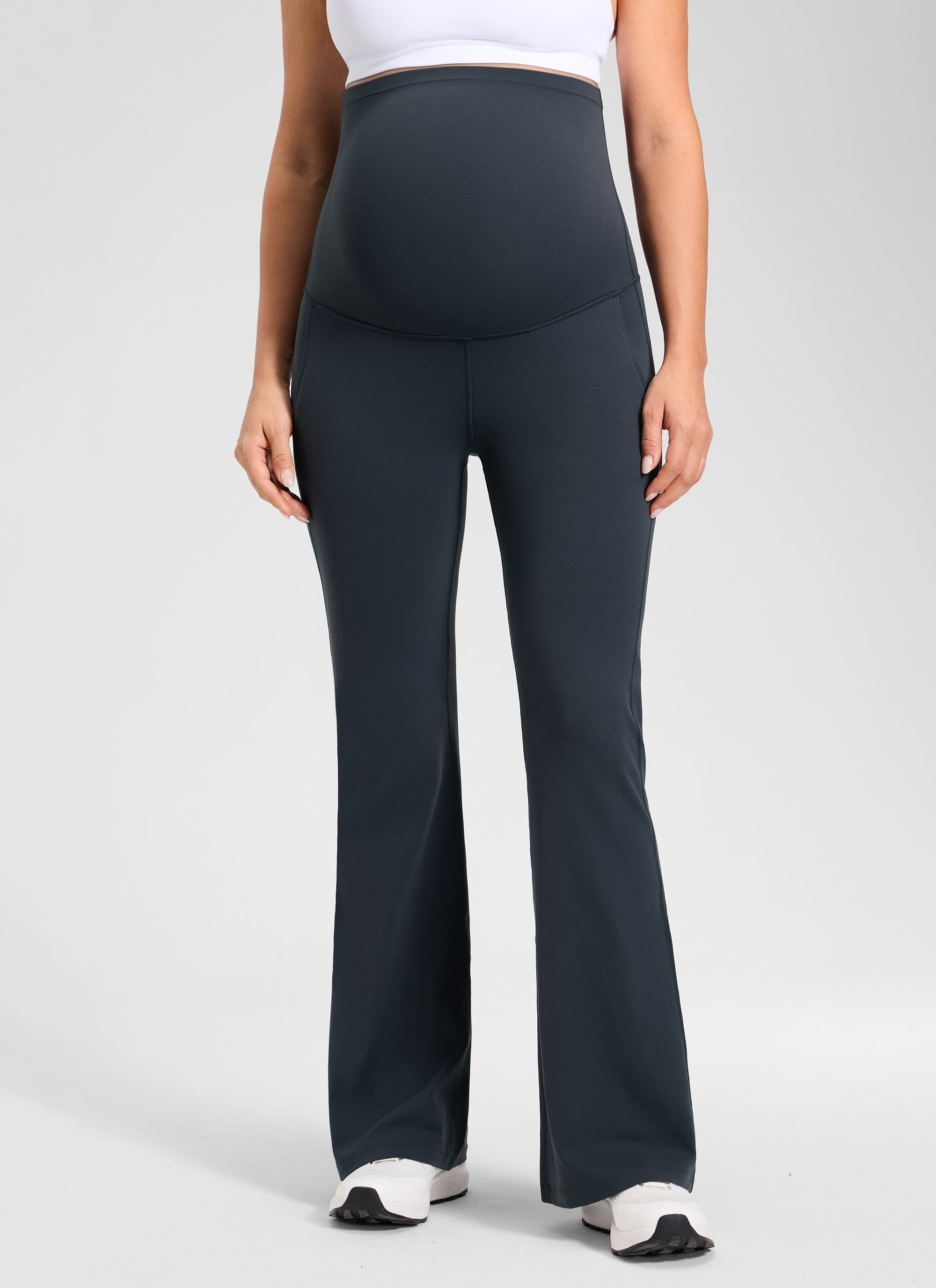 CRZ YOGA Women's Maternity Flare Leggings Pockets Butterluxe 31'' Black