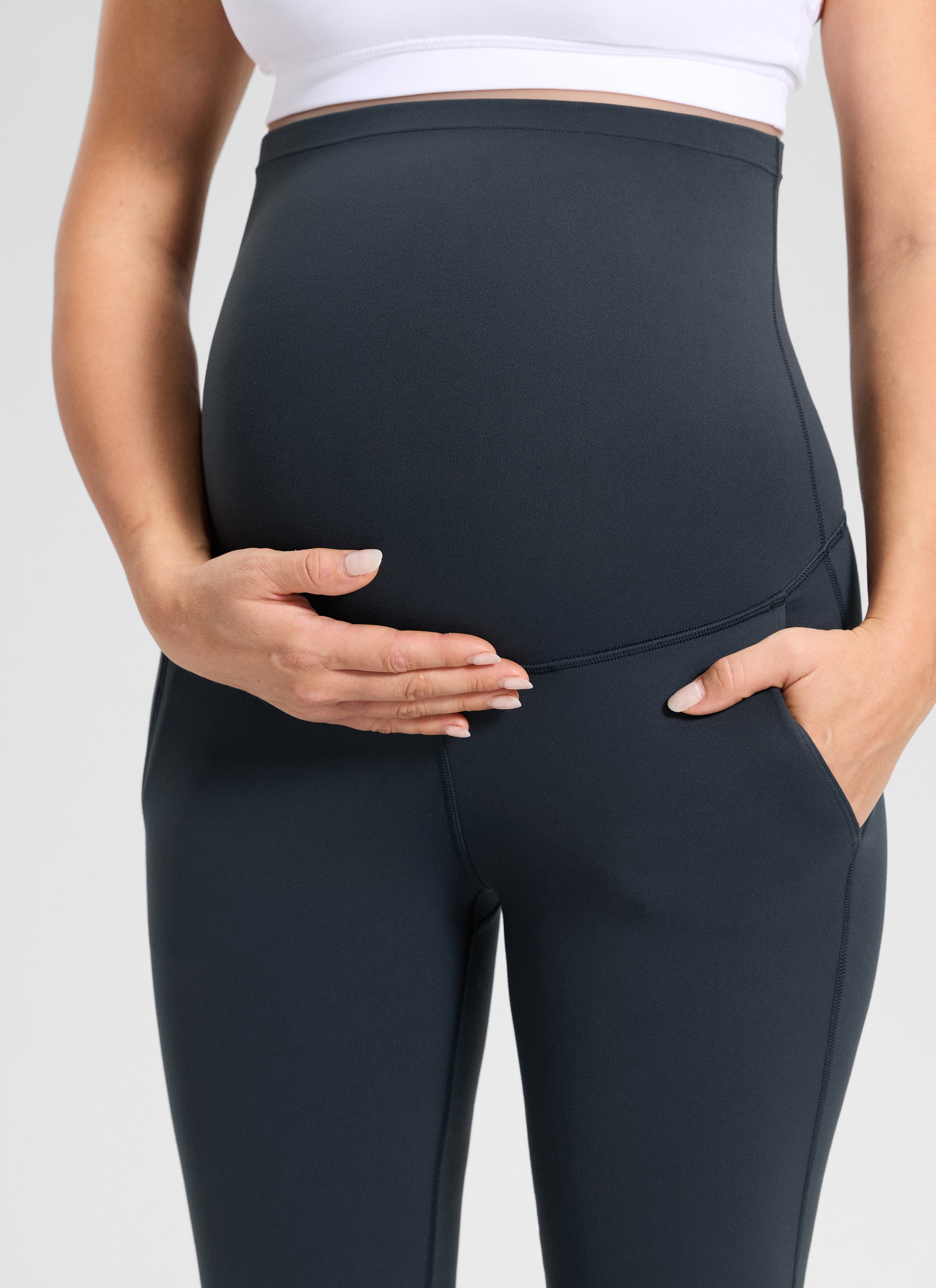 CRZ YOGA Women's Maternity Flare Leggings Pockets Butterluxe 31'' Black