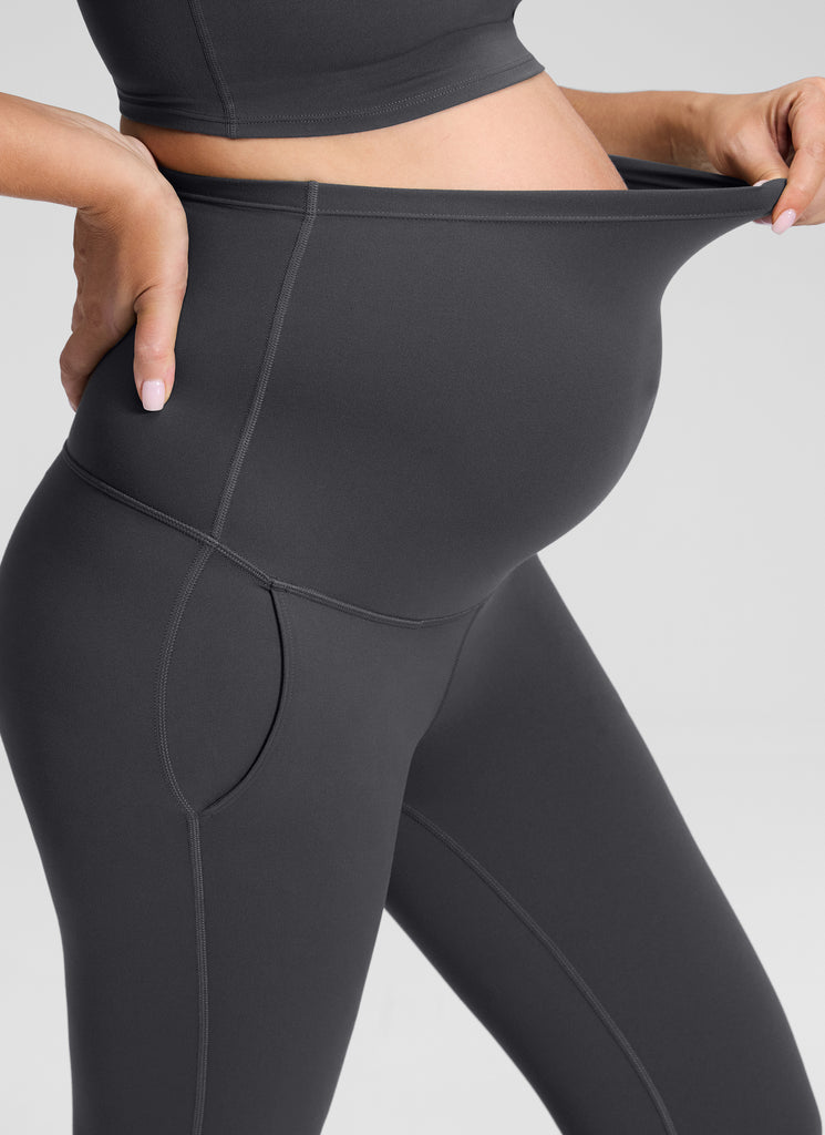 CRZ YOGA Women's Maternity Flare Leggings Pockets Butterluxe 31'' Mysterious Grey