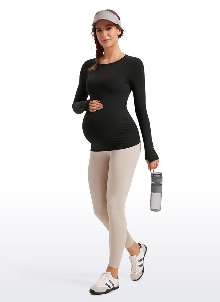 CRZ YOGA Women Butterluxe Long Sleeve Maternity Crewneck Pregnancy Top True Navy